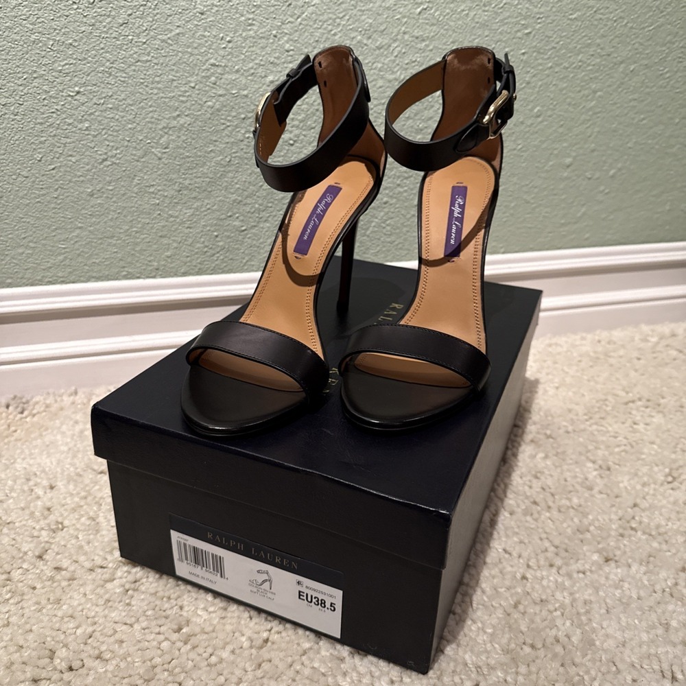 Ralph Lauren Purple Label Colson Black High Heel Sandal 39/8.5 Prom, Wedding